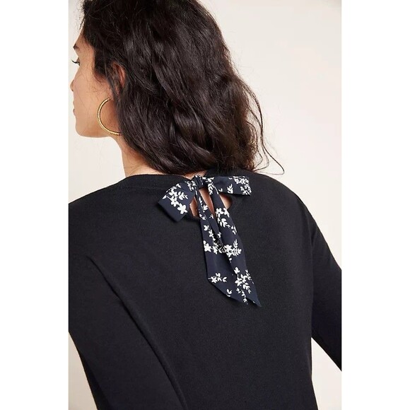 Kachel x Anthropologie Waverly Pullover Top Size 6 Black Floral Trim Bell Sleeve - Picture 3 of 13